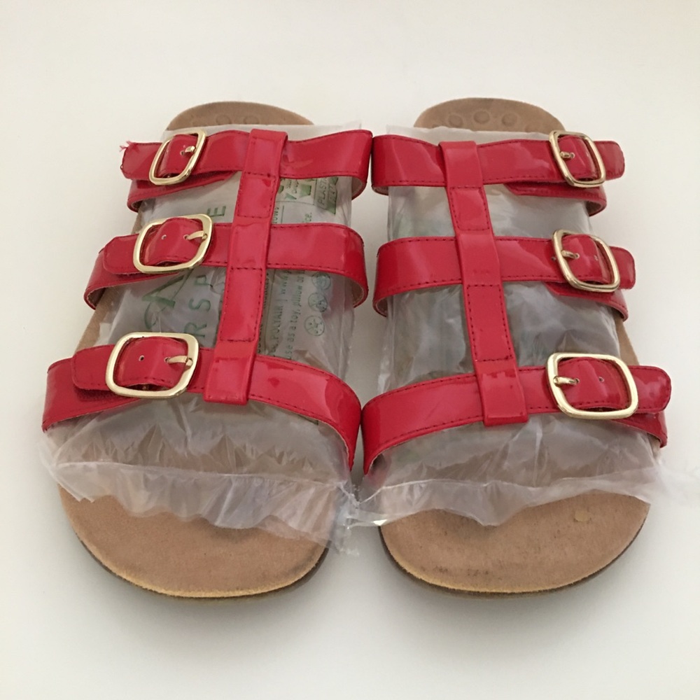 Vionic Misa Sandal Slide In Patent Red Sz 11